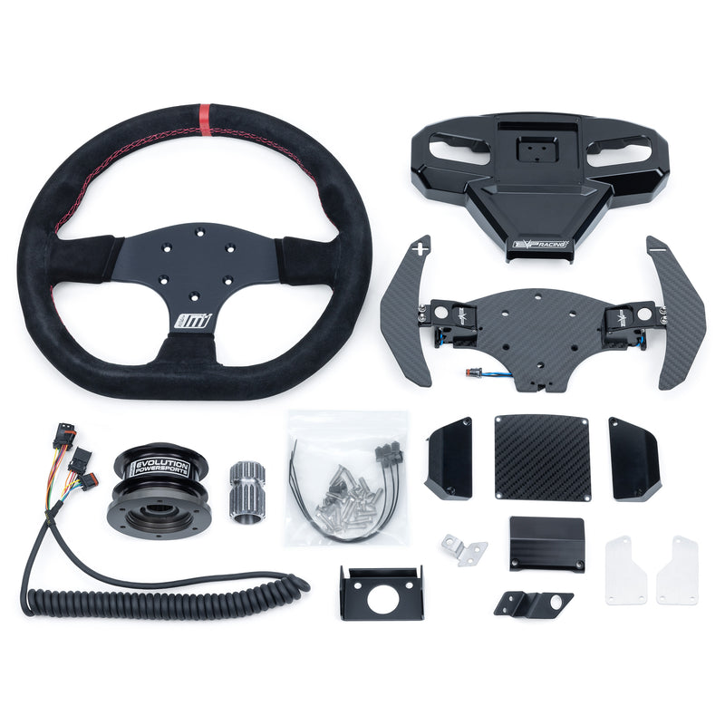 EVP.MOde Multifunction Steering Wheel with Carbon Fiber Paddles and Quick-Release Hub Adapter Kit for Can-Am Maverick R — 2