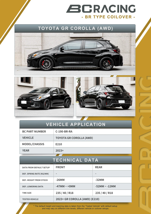 BC Racing BR Series Coilover Kit for the GR Corolla 2023+ — 3