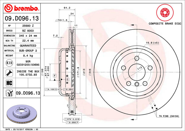 Brembo OE Rear Brake Rotor (345mm) for the GR Supra 2020+
