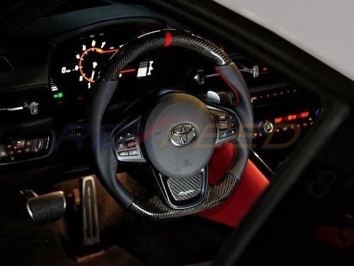 Rexpeed Carbon Fiber Black Leather Steering Wheel for the GR Supra 2020+